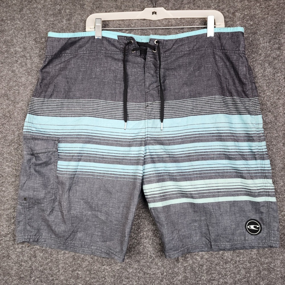 O'Neill Board Shorts Men 40 Grey Blue Striped Cargo Pocket SP7106029D